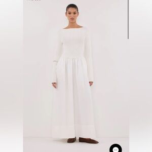 DISSH ABIGAIL WHITE HYBRID LONG SLEEVE MIDI DRESS